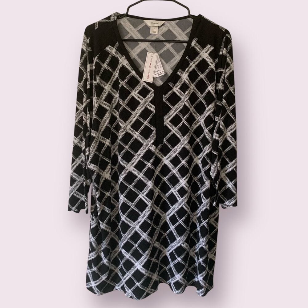 CJ Banks NWT Diamond Pattern Masikini V-Neck 3/4 Sleeves Stretch Tunic 24/26W